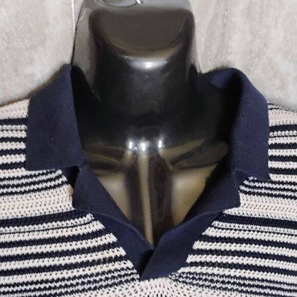 Striped Knit Linen-Blend Short Sleeve Sweater Polo Men's Size Large - Picture 7 of 9